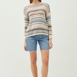 NWOT Becool multi-striped sweater with a boat neckline Size M/L